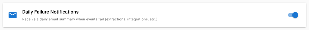 The Daily Failure Notifications card on the Event Logs screen, with its switch turned on